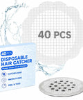 Super Slick Disposable Shower Drain Hair Catchers, 40 Pack Flower Mesh Grates With Strong Waterproof Tape, Easy Peel And Toss for bathrooms.