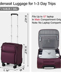 Underseat Carry On Luggage 16 Inch With Spinner Wheels Airline Approved Lightweight Softside Roller Bag open and closed views