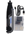 Pro Level Cordless Rotary Tool Kit Featuring Variable Speed 4 Volt Rechargeable Battery, includes USB charger and accessories.
