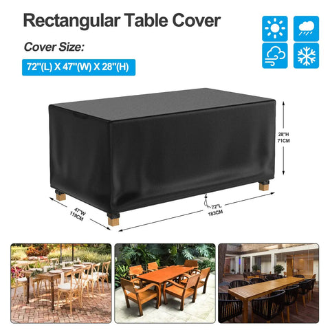 72 Inch Long Outdoor Table Cover Heavy Duty Waterproof All Weather Protection For Rectangular Patio Tables Dining Sets Coffee Tables Chairs And Sofas Fits Up To 71 Inches Long 46 Inches Wide And 27 Inches High Black