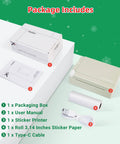 Top Tier Portable Thermal Sticker Printer And Wireless Label Maker With 2 To 3 Inch Wide Format For Photos Study Notes Creative Crafts Journaling Everyday Carry Flex package contents including printer, paper, cable, and manual.