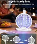 2-In-1 Mosquito Zapper Racket With 4000V Electric Grid Foldable Fly Swatter Rechargeable 1800mAh Battery Auto Zap Base