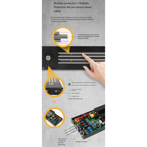Wall Mounted Sliding Track Power Strip With Three Rotating Sockets, Hella Flexible Modular Electrical Rack For Kitchens Or Offices, Slick Black 80 Cm Plug Ready internal components and control features
