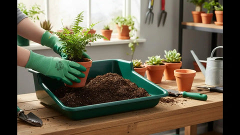 Green One Piece Potting Tray For Indoor Outdoor Gardening, Mess Free Planting Surface, Recycled Plastic, Lightweight Durable Tidy Tray, 24.5 Inch Long By 22 Inch Wide By 8 Inch High, Versatile Use