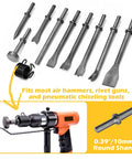 Beefy 10 Piece Air Hammer Bits Set With Spring Retainer for Tile Masonry Concrete Stone Demolition and Metal Shaping Nine Chisel Bits