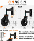 Comparison of 8 inch and 6 inch Heavy Duty Gate Rollers Two Pack, Tough As Nails Seven Five Zero Pound Swivel Casters for Wood or Pipe Fences.