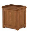 Outdoor Hardwood Storage Box With Slatted Vent Design For Drainage Raised Base Keeps Contents Dry Weather Resistant Porch Chest For Cushions Tools And Toys In Natural Finish