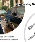 Man using Heavy Duty Pressure Washer Extension Wand Set Two Pack With Straight And 15 Degree Curved Angled Lance to wash car