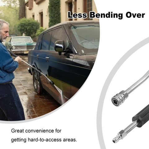 Man using Heavy Duty Pressure Washer Extension Wand Set Two Pack With Straight And 15 Degree Curved Angled Lance to wash car