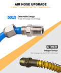 Image comparing detachable and integral designs of the 22-Packs Air Compressor Accessories Kit With 25 Foot Repairable PU Air Hose.