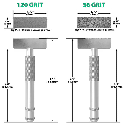ATLIN grinding wheel dresser, two diamond dressers with 36‑grit and 120‑grit surfaces and knurled metal handles.