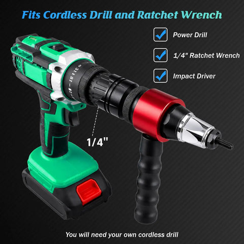 Upgrade Your Tool Kit With This Rock Solid Rivet Nut Gun Adapter For Fast And Easy Drill Installation That Saves Time, Fits Standard 1/4 Inch Drills And Works Like A Charm On Any DIY Project. 1/4-inch drill adapter on cordless drill, metal body