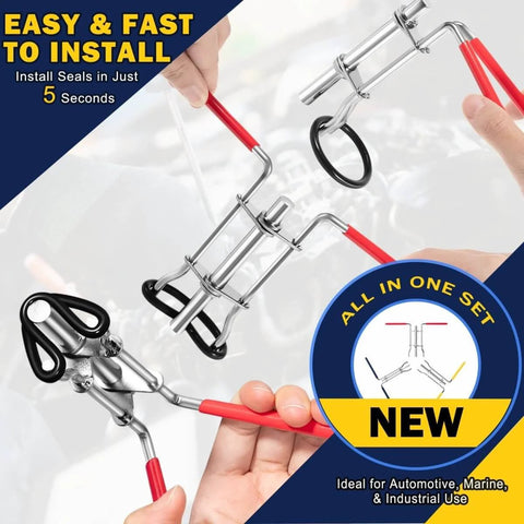 Three Pack Hydraulic Seal Installation Tools Kit For Cylinder Piston Repair And U-Cup Rod Seals Pro Grade Upgraded Seal Twistor Install Tool Set With Three Sizes For Quick Easy In-Cylinder Install, showing red-handled tools with black seals in package.