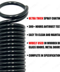 Heavy Duty 140 Lb Garage Door Extension Springs Set for 7 Foot Doors Black Electrocoated Coating close-up with features listed