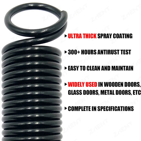 Heavy Duty 140 Lb Garage Door Extension Springs Set for 7 Foot Doors Black Electrocoated Coating close-up with features listed