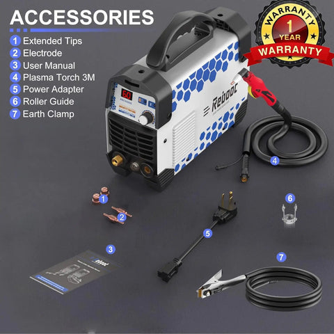 Dual Voltage Plasma Cutter For 120 Volt And 240 Volt Systems 60 Amp Portable Metal Cutting Machine With Torch And Tips Clean Cut IGBT Inverter Handles Up To One Half Inch Auto Voltage Detection And Preinstalled Air Regulator Upgraded 2025 Model shown with accessories including power adapter, torch, and clamps.