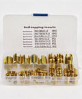 Self-Tapping Thread Inserts Kit, 50-Piece Brass Set, M3 to M12 Range, Heavy-Duty Repair and Reinforcement for Metal Threads, Includes Storage Box for Easy DIY Organization, open box
