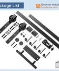 EaseLife Six Point Six Feet Sliding Barn Door Hardware Track Kit And Handle With Industrial Spoke Wheel Pulley Wall Mount Black 79 Inch Rail Fits 36 To 38 Inch Openings For Space Saving Smooth Quiet Glide Easy Install No Door Included, components displayed against white background