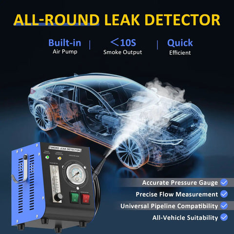 Leak Detection Smoke Machine With Built In Air Pump And Flow Meter 19 PSI Dual EVAP Mode Pro Grade Diagnostic Tester Kit For All Vehicles Pipe Systems ATVs Boats And Motorcycles, blue metal unit