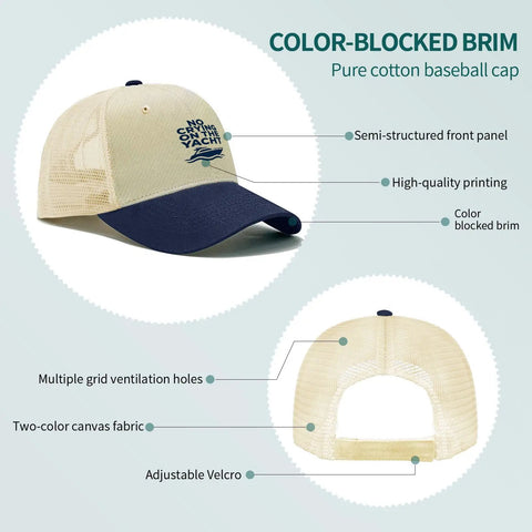 Yacht Vibe Womens Adjustable Sport Trucker Hat With Low Profile Fit Six Vent Eyelets Lightweight Breathable Comfort Distressed Look For Weekend Relaxing Family Pics Errands And Easy Everyday Style, side and back view.