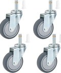 Heavy Duty Swivel Caster Wheels Set Of 4, 3 Inch TPR Rubber Rollers With 7/16 Inch Stem, four gray wheels with metal base.