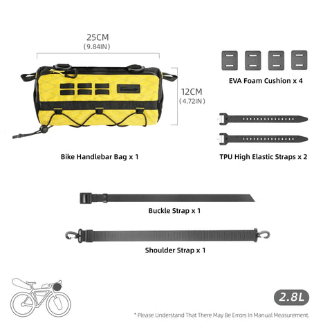 2.8L Waterproof Front Tube Bag For Road Gravel And Mountain Bikes, cylindrical EVA frame with straps and foam cushions
