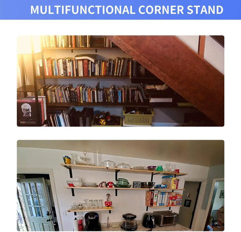 20 Pack Heavy Duty L Corner Brackets 5x3 Inch Black Shelf Braces for bookshelves and kitchen shelves installed with decor
