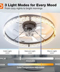24 Inch Low Profile Ceiling Fan With Dimmable Led Light And Remote showcases three light modes: cold, natural, and warm.