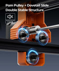 ACMER S2 laser engraver front view: orange frame with blue-lit drive pulleys and guide rails