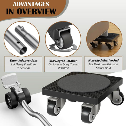 Heavy Duty Furniture Mover Dolly With 360 Degree Rotating Wheels For Moving Heavy Furniture And Appliances, 500 Lb Capacity