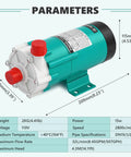 Built Tough Circulating Water Pump 507 GPH 110V Plug Magnetic Drive with red connectors, technical specifications visible.