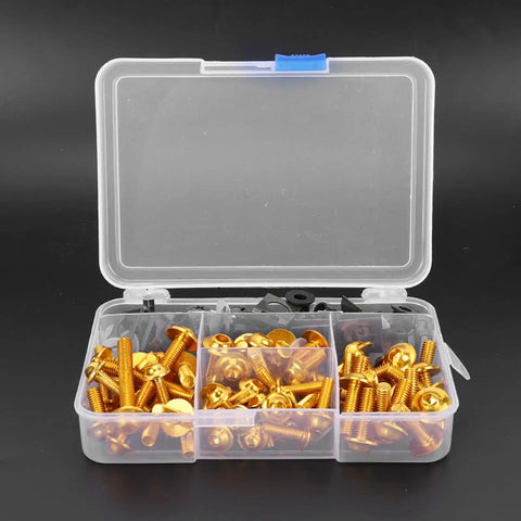 Aluminum M5 Fairing Screw Kit For Sportbikes 177 Piece Set With Washers Universal Fitment Gold Color Durable Hardware For Replacement Panels And Easy Install On Most Bikes, open organizer case