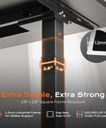 Huuger Dual Motor Electric Standing Desk Frame Black 2.8" x 2.8" square frame with 1.2mm steel structure for ergonomic use.