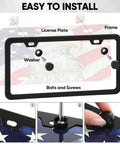 Two Pack Matte Black Aluminum License Plate Frames With Two Holes Narrow Design That Keeps Your Plate Fully Visible Includes Free Screws Fasteners Caps And Tool For Easy Installation Rugged Vehicle Plate Holder For Cars Trucks SUVs installation guide