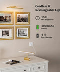 Cordless Battery Operated Picture Light With 4000mAh Rechargeable Battery, Remote Control, Magnetic Charge, Timers, 13.8 Inch