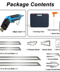 Package contents of Electric Foam Cutter Hot Knife 200W Air Cooled Foam Cutting Tool Kit, includes blades, handle, and case