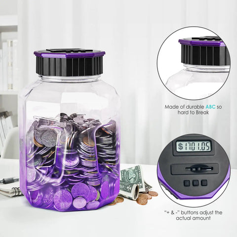 X Large Piggy Bank For Adults And Kids With Digital Coin Counter And LCD Display 2.4L Capacity Holds 2000 Plus US Coins