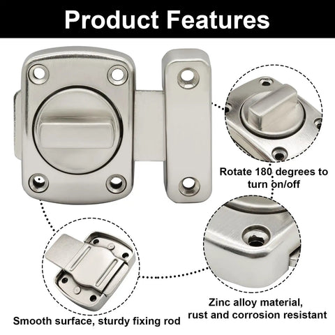 Tough As Nails 180 Rotary Bolt Latches Brushed Zinc Alloy Cabinet Hardware, 55mm latch features smooth pivot and sturdy design.