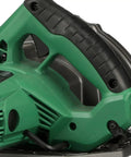 Close-up of 7 1 Quarter Inch Circular Saw Kit Pro Grade With 6000 RPM 15 Amp Motor handle and integrated dust blower