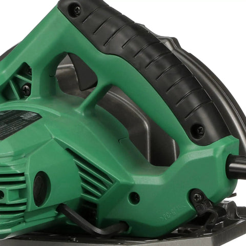 Close-up of 7 1 Quarter Inch Circular Saw Kit Pro Grade With 6000 RPM 15 Amp Motor handle and integrated dust blower