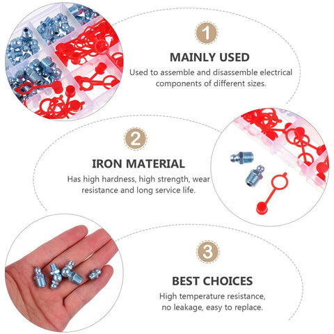 Top Notch Grease Fitting Caps Kit With Iron And Pe Material Makes Heavy Duty Zerk Accessories For Hydraulic And Industrial Gear Totally Wear Resistant And Perfect For Linking Between Mechanical Equipment Safely In A Nifty Carrying Case, assorted size caps in organizer