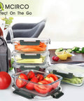Five Pack 36 Oz Glass Meal Prep Containers With Snap Lock Lids, Airtight Glass Food Storage, vegetables, kitchen prepping scene