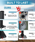 Comparison of heavy duty patio umbrella base mount features with competitor, highlighting stainless steel pipe and thickened 4mm base.