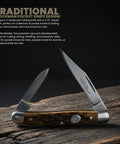 Classic Jig Bone Pen Knife With Two Stainless Steel Blades on wooden surface, compact 2.75 inch closed pocket knife open