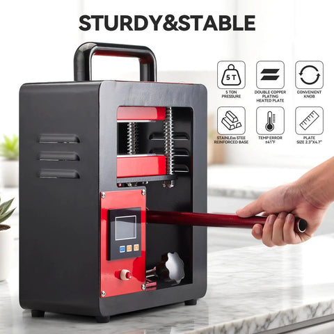 Rugged 5 Ton Portable Hydraulic Heat Press With Dual Heating Plates 2.3 x 4.7 Inch Platen Steel Frame Stainless Fasteners Built To Last For DIY T Shirts Sublimation And Craft Projects, side view