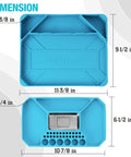 2-Piece Silicone Tool Tray Set With Non-Slip Flexible Organizer And Magnetic Tray showing dimensions and storage capacity