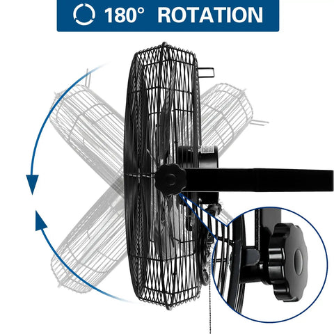 Beast Airflow Industrial Wall Mount Fan 4600 CFM 20 Inch High Velocity Sealed Motor shown with 180-degree rotation feature.