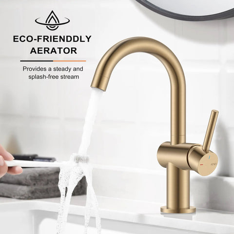 Champagne Bronze Single Handle Bathroom Faucet One Hole Vanity Sink With Lead Free Certified Design and Slick Aerated Flow for Zero Fuss Daily Routines and Top Shelf Modern Home Updates with eco-friendly aerator and streamlined water flow.
