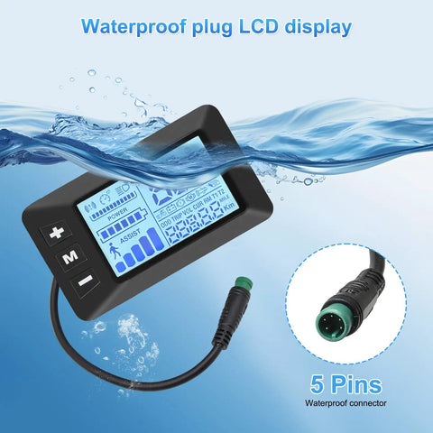 Waterproof 5 Pin LCD Display GD01 For E Bike Electric Bicycle Controller Monitor with weatherproof connector.