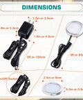 Dimensions of Under Cabinet LED Puck Lights 2 Pack 12V DC Plug In Daylight White No Fuss Ultra Slim 8mm Low Profile Lighting.